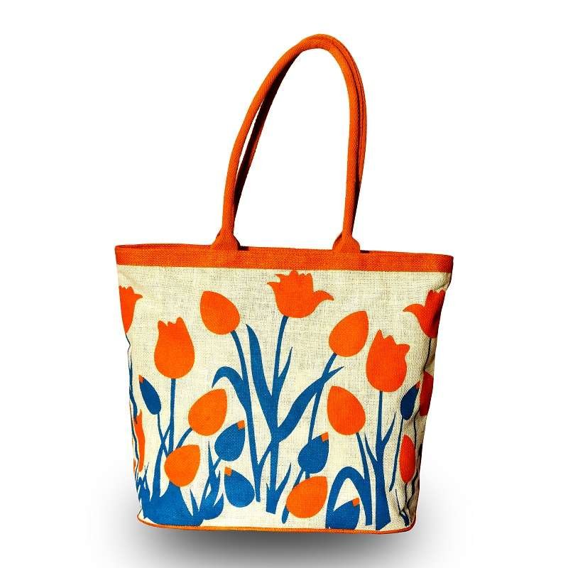 Floral Print Jute Beach Bag